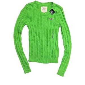 RARE NWT Deadstock Y2K Hollister Green Crewneck Cable Knit Sweater- XS